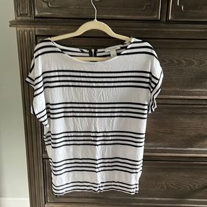 Black and white striped rayon/spandex black house white market top